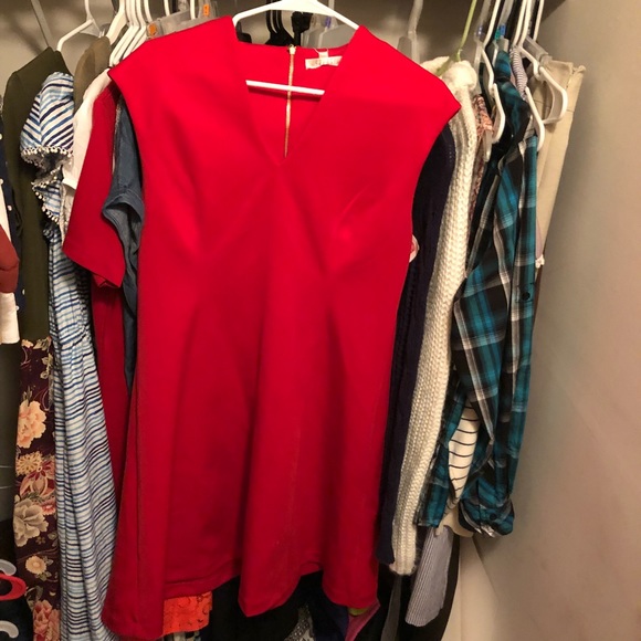 Spense v neck red fit and flare dress - Picture 2 of 3